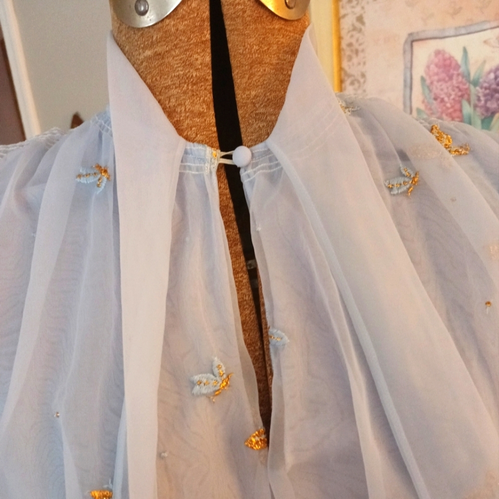 RARE, VINTAGE "EYEFUL BY THE FLAUMS" BLUE NYLON CHIFFON TOP! LIKE NEW! - Picture 10 of 17